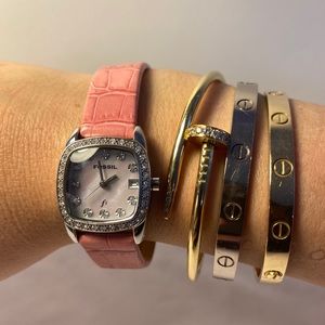 Fossil Pink Leather Band Watch - Authentic